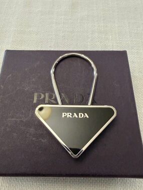 Prada Black and Silver Triangle Bag Hook Key Ring